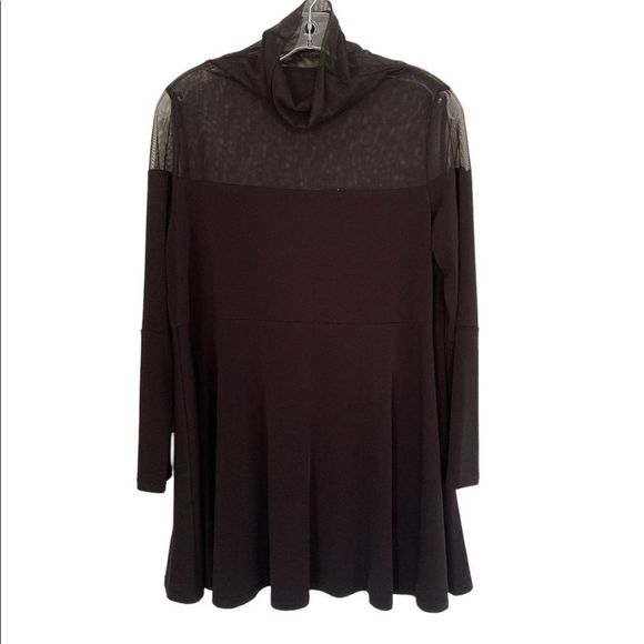 New IC Collection Black Mesh Long  sleeves Turtleneck Tunic Sz M - Picture 1 of 8